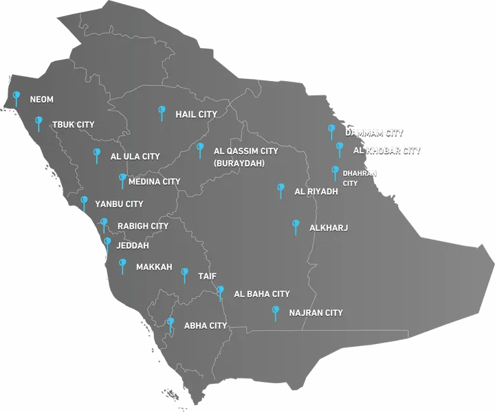 Saudi map collage highlighting Proline operations
